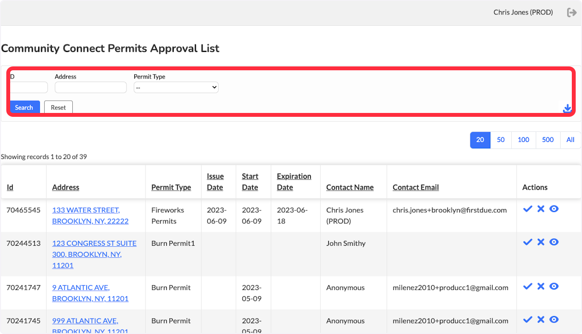 Users can use the advanced search feature filter the Approval List view