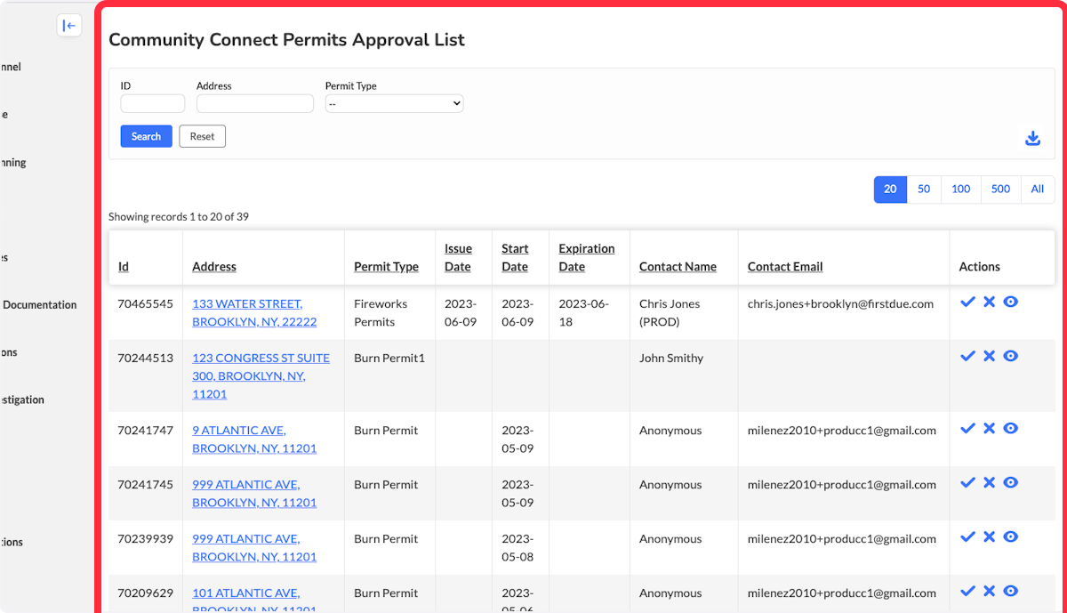 Users will be able to see all Permit Approvals on this List page