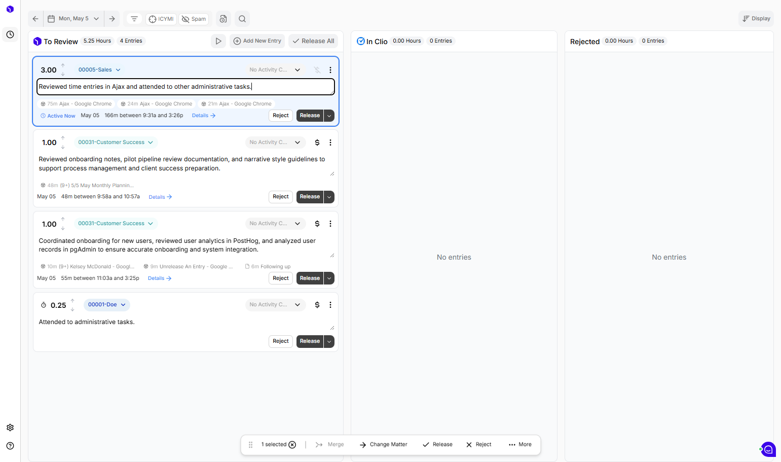 Click on "Release" to push the entry back into Clio!