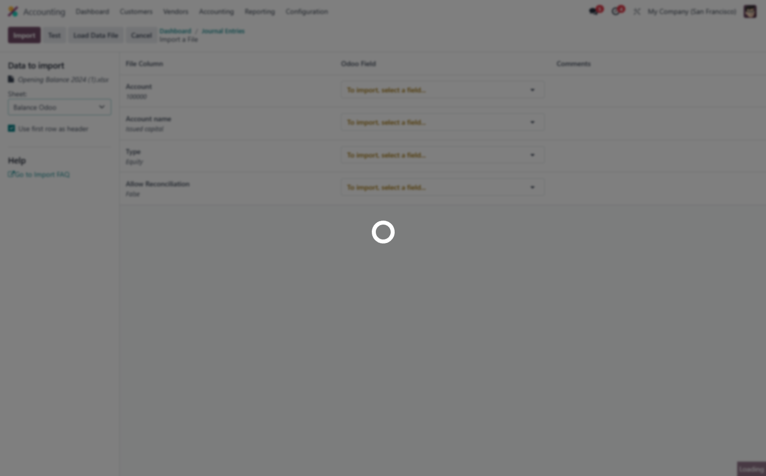 Select Balance Odoo from Sheet: