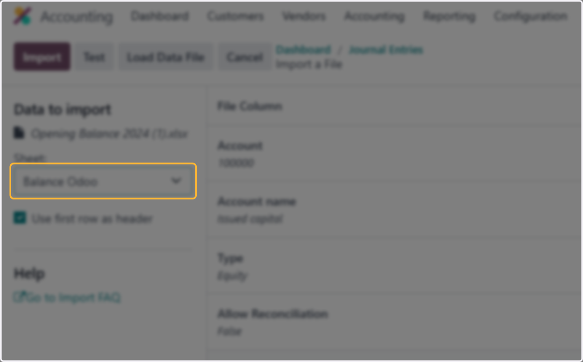Select Balance Odoo from Sheet:
