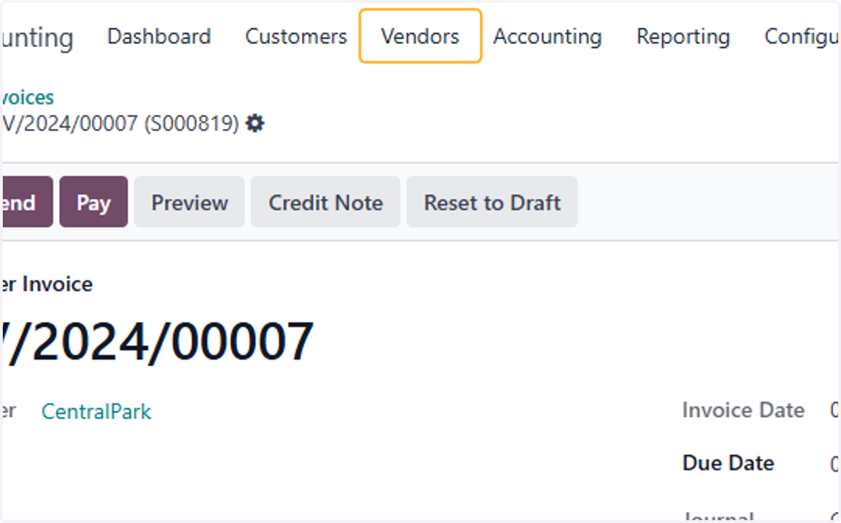 Click on Vendors