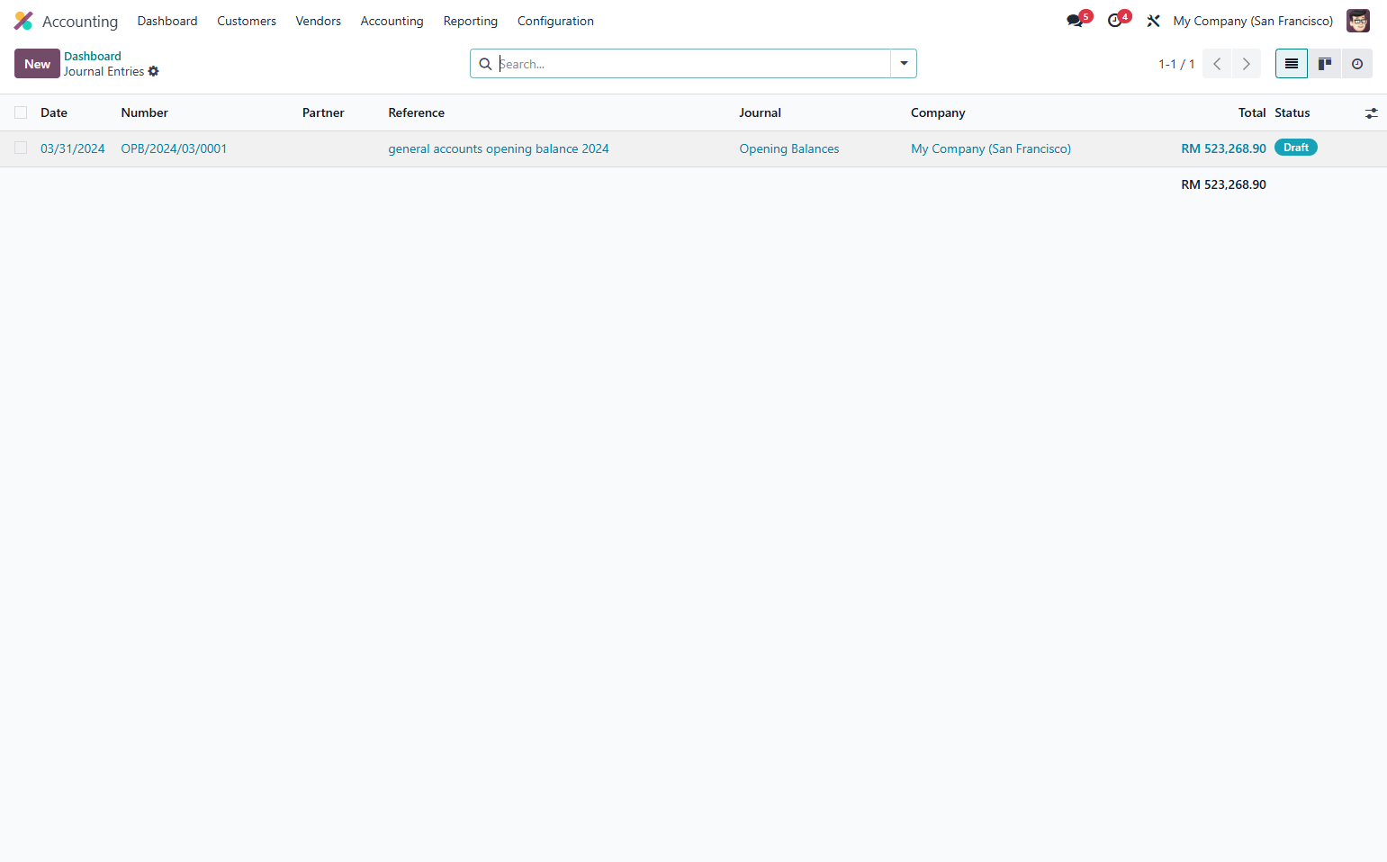 Click on general accounts opening balance 2024