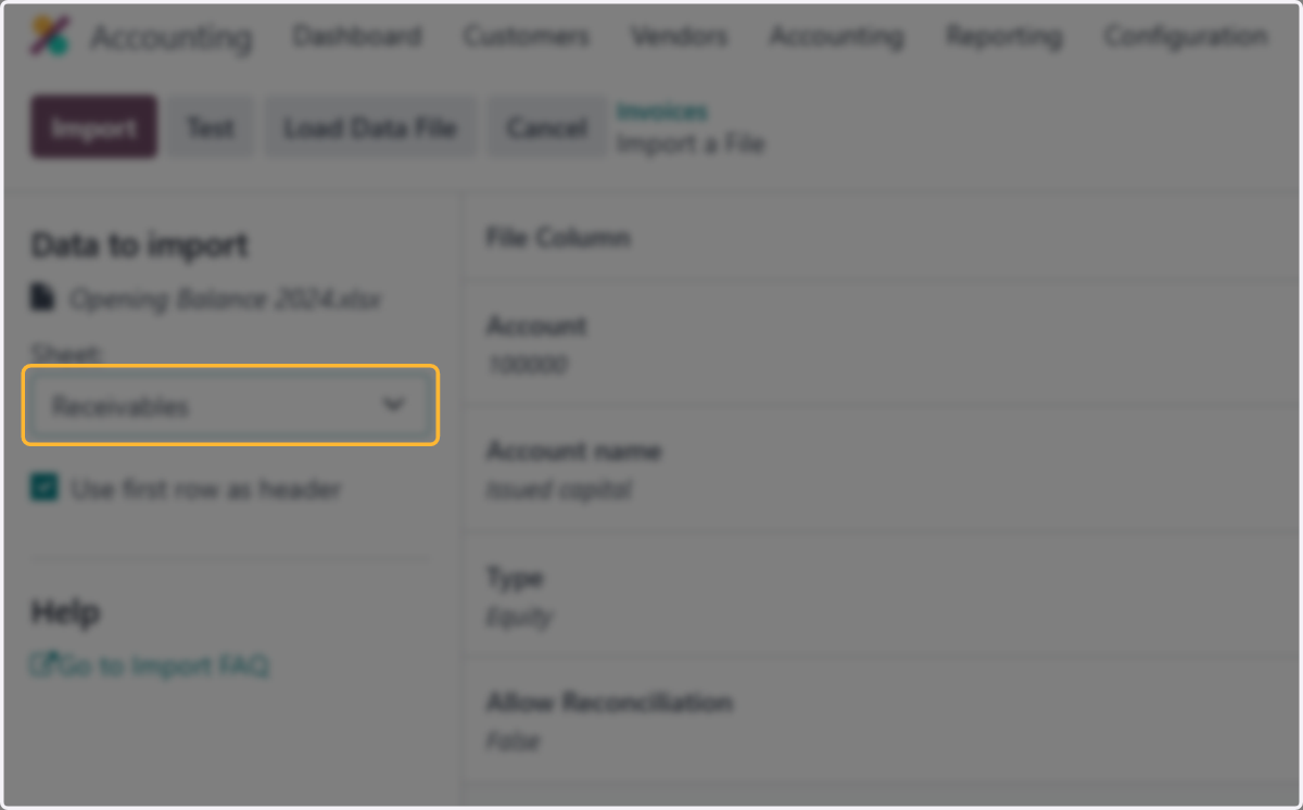 Select Receivables from Sheet: