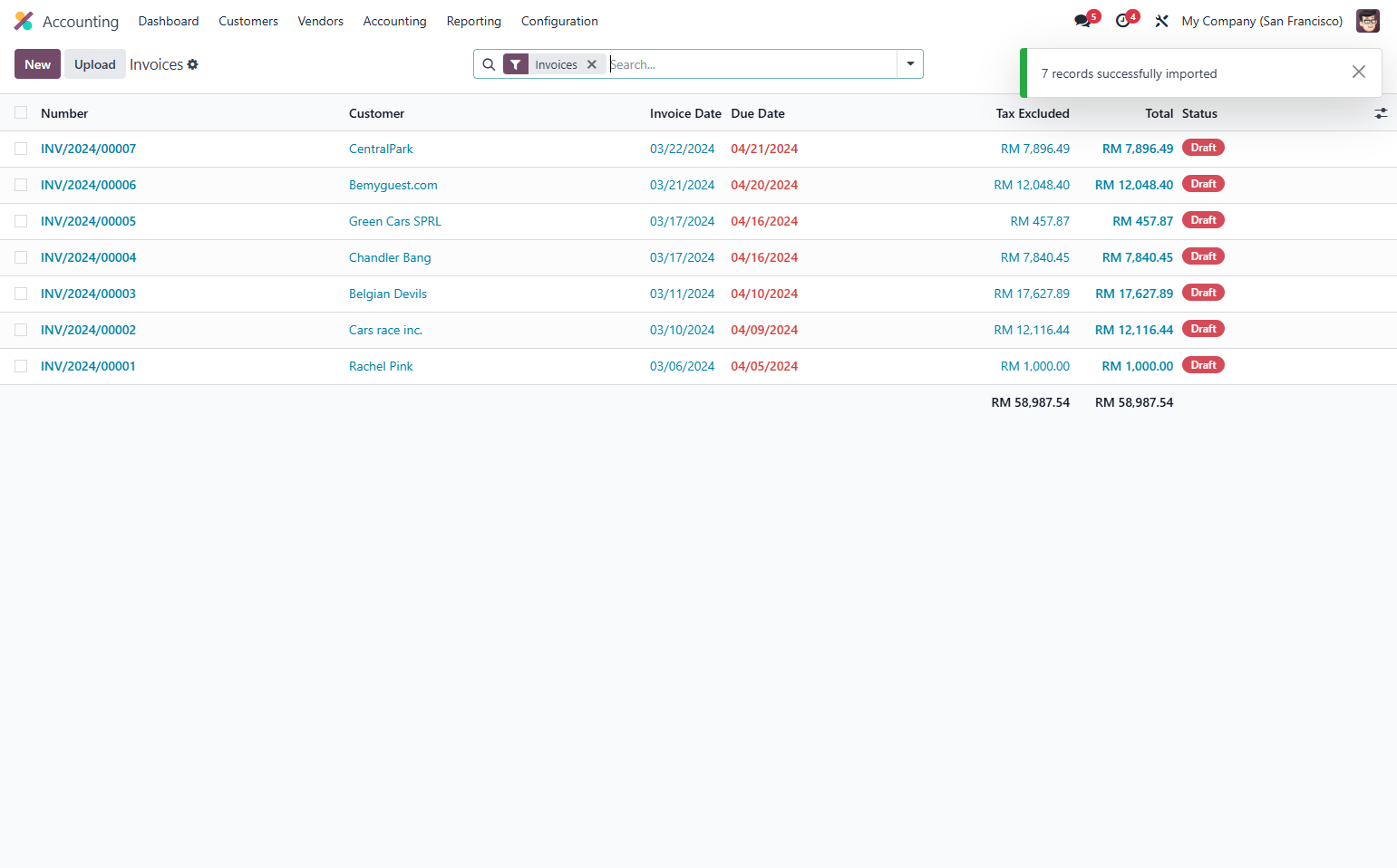 List of uploaded invoices will be in draft mode
