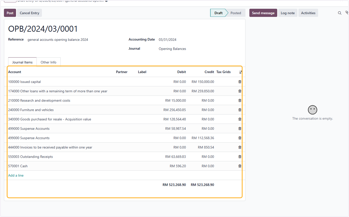 Check the details of accounts & their respective debits & credits to ensure imported opening balances are correct