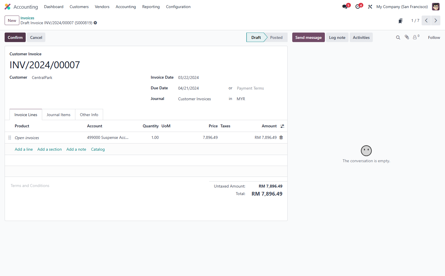 Click on Confirm to post the invoice