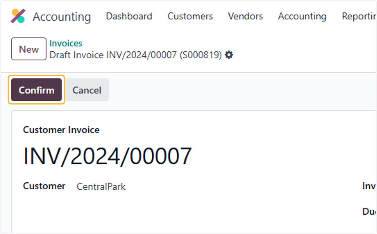 Click on Confirm to post the invoice