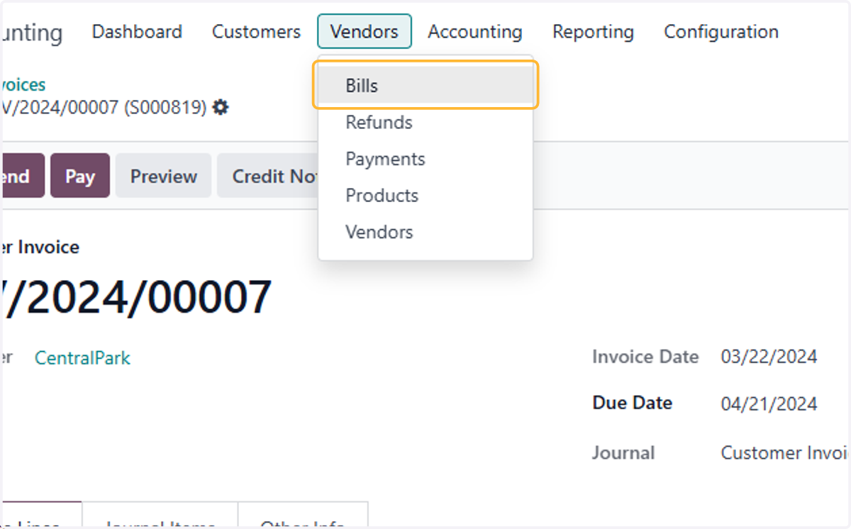 Click on Bills