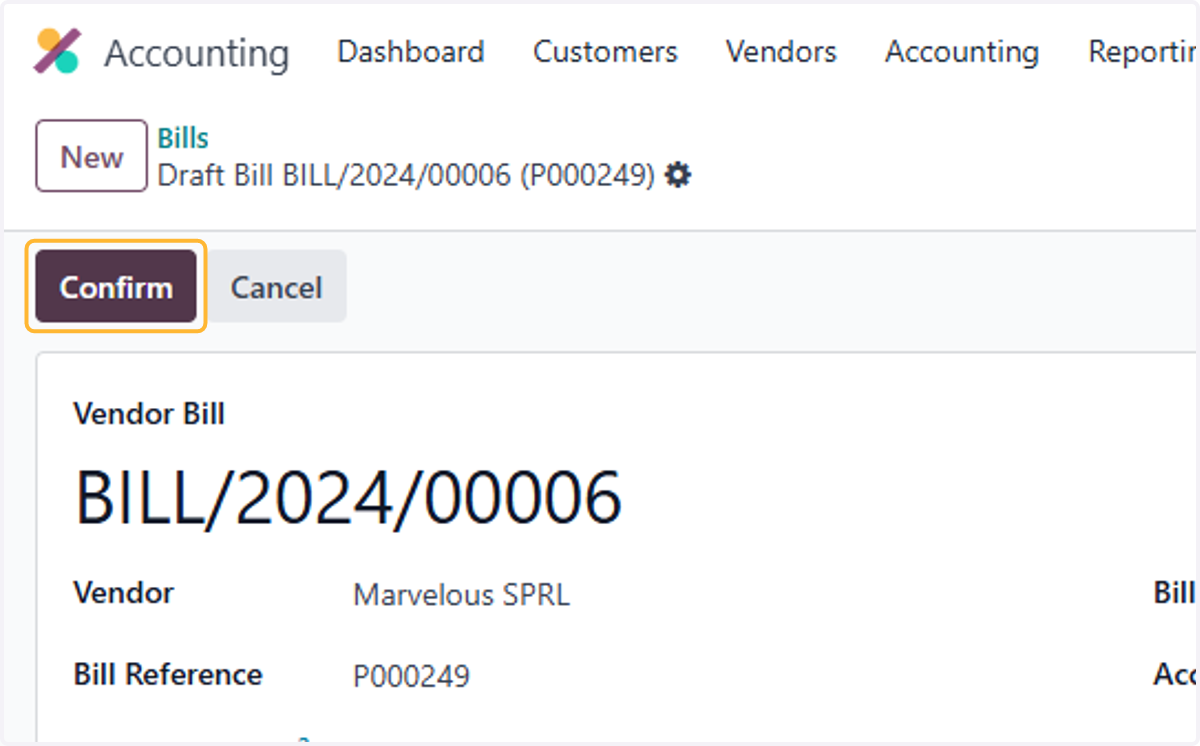 Click on Confirm to post the bill