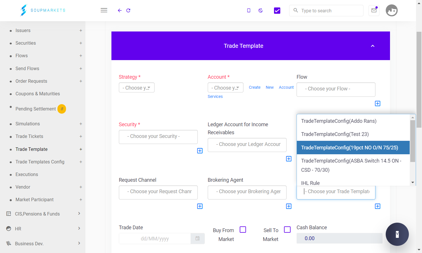 Choose Trade Template Configuration