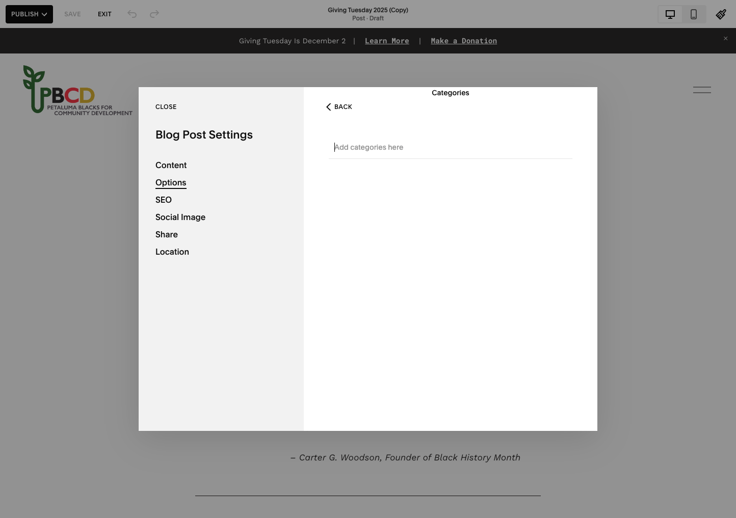 Click on Add categories here. DO THIS FOR BLACK HISTROY MONTH POSTS.