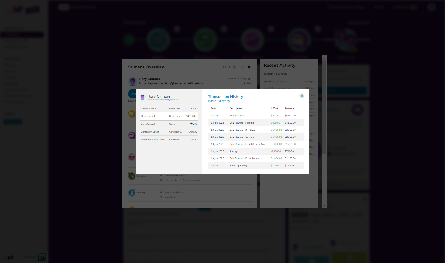From here you can view the Transaction History for each account your student has.