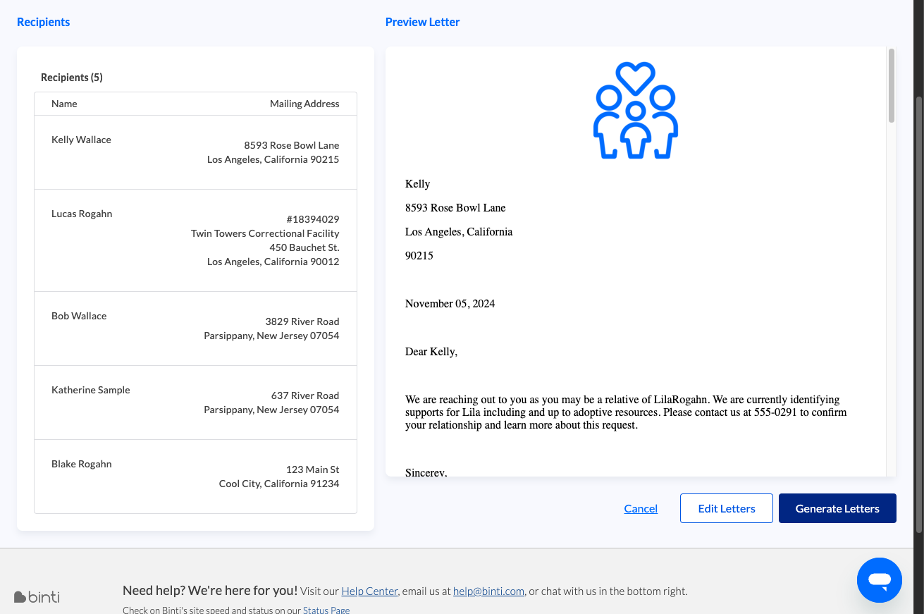 Click on Generate Letters