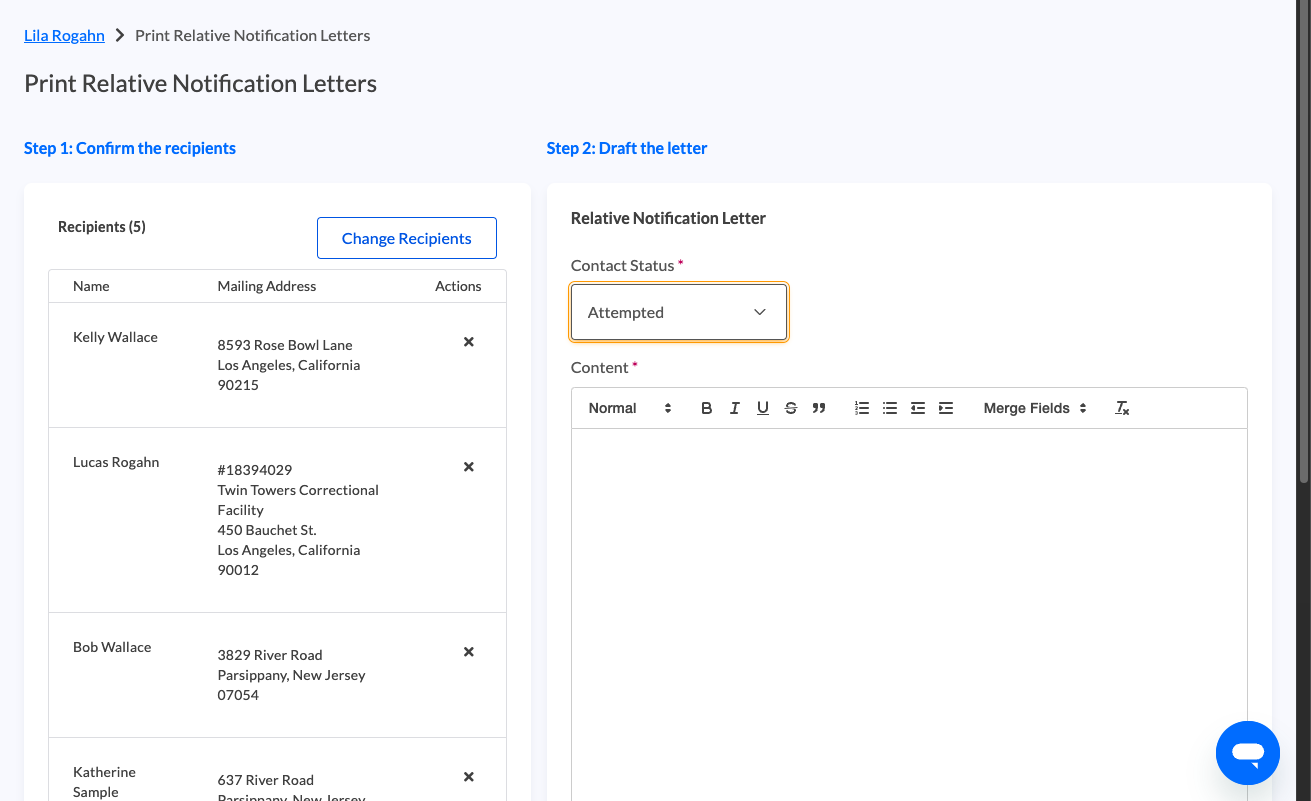 Choose a contact status to display in the Contact Log: Attempted or Successful