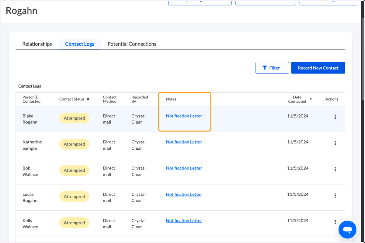You are redirected to Contact Logs where you can view/access your generated letters.