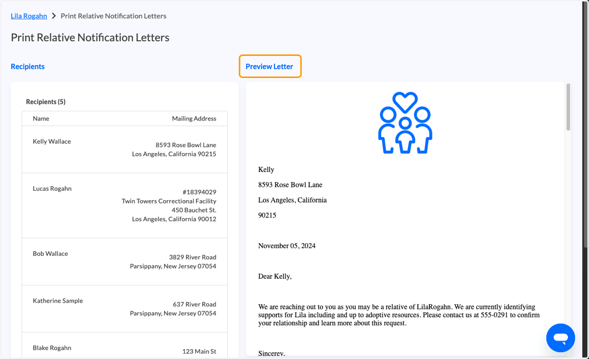 Review the letter preview for accuracy.