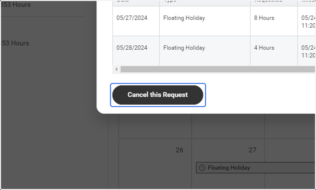 Click on Cancel this Request