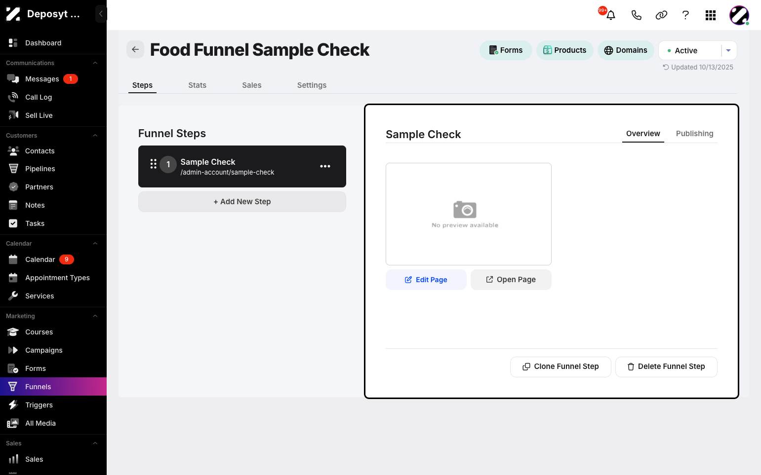 Step 5: Manage a funnel step by editing, opening, cloning, or deleting it.