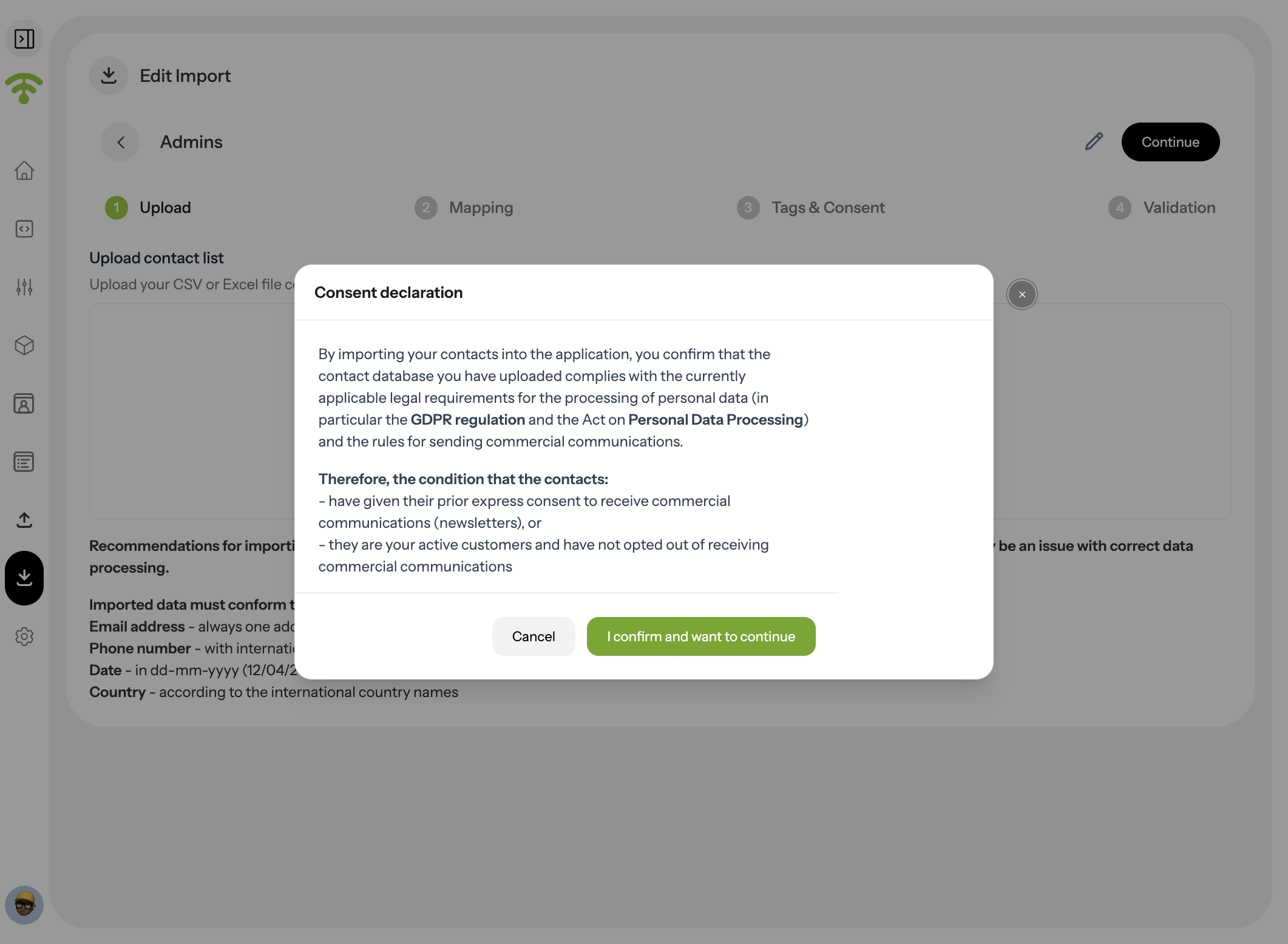 Confirm Consent Declaration