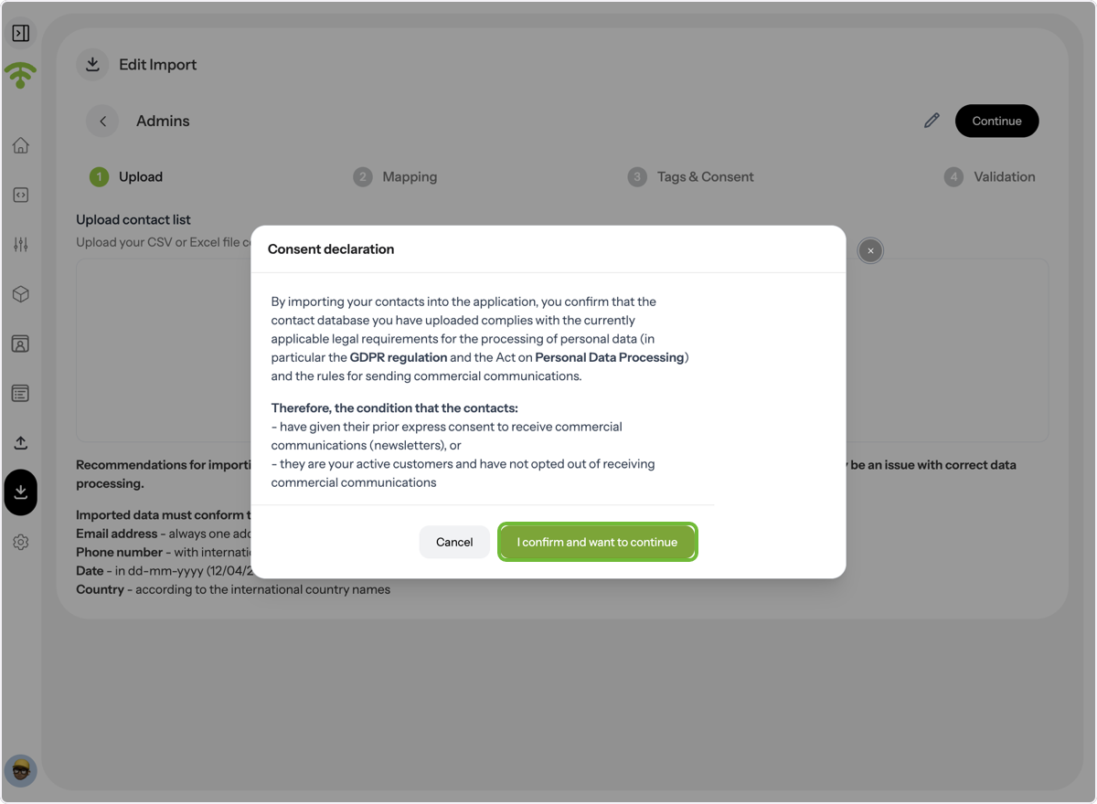 Confirm Consent Declaration