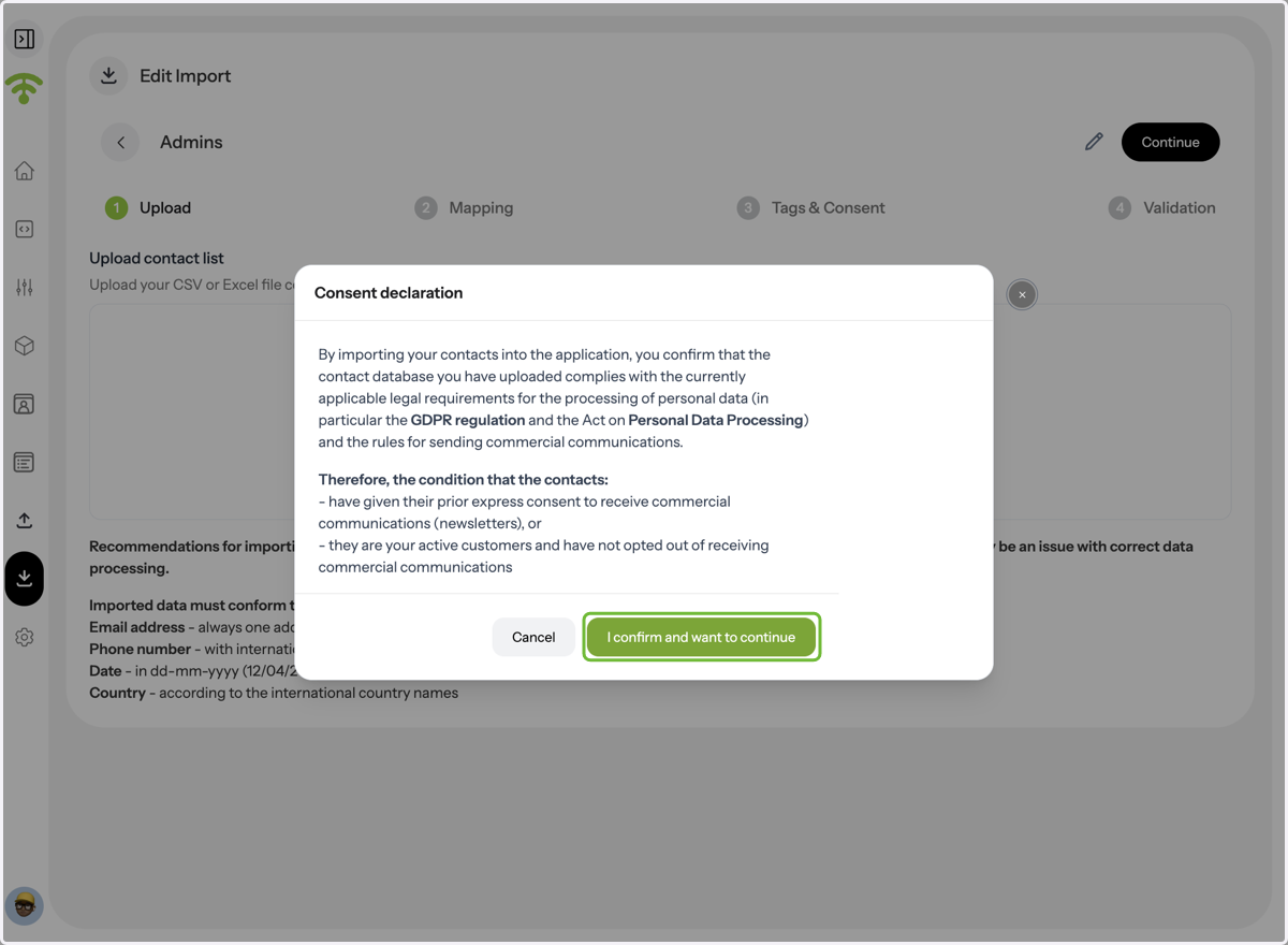 Confirm Consent Declaration