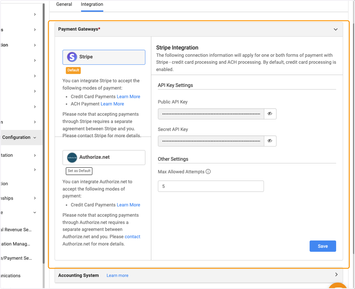 The first option is Payment Gateways