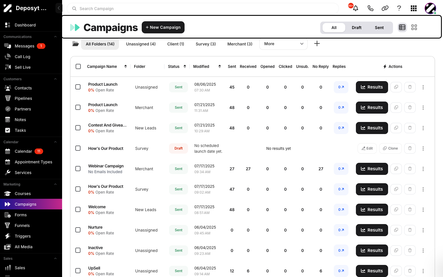 Step 2: In the Campaigns module you can create and manage marketing campaigns to reach contacts and track engagement.