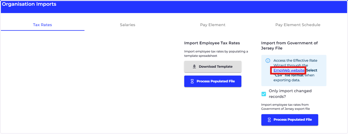 Click the 'EmpWeb website' link shown in the information panel.