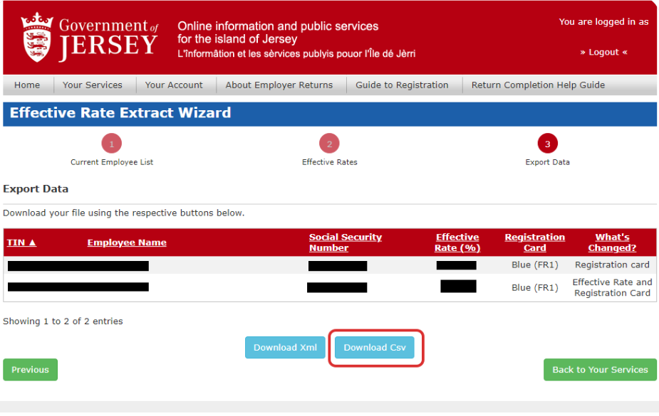 Please ensure you select 'Download Csv'