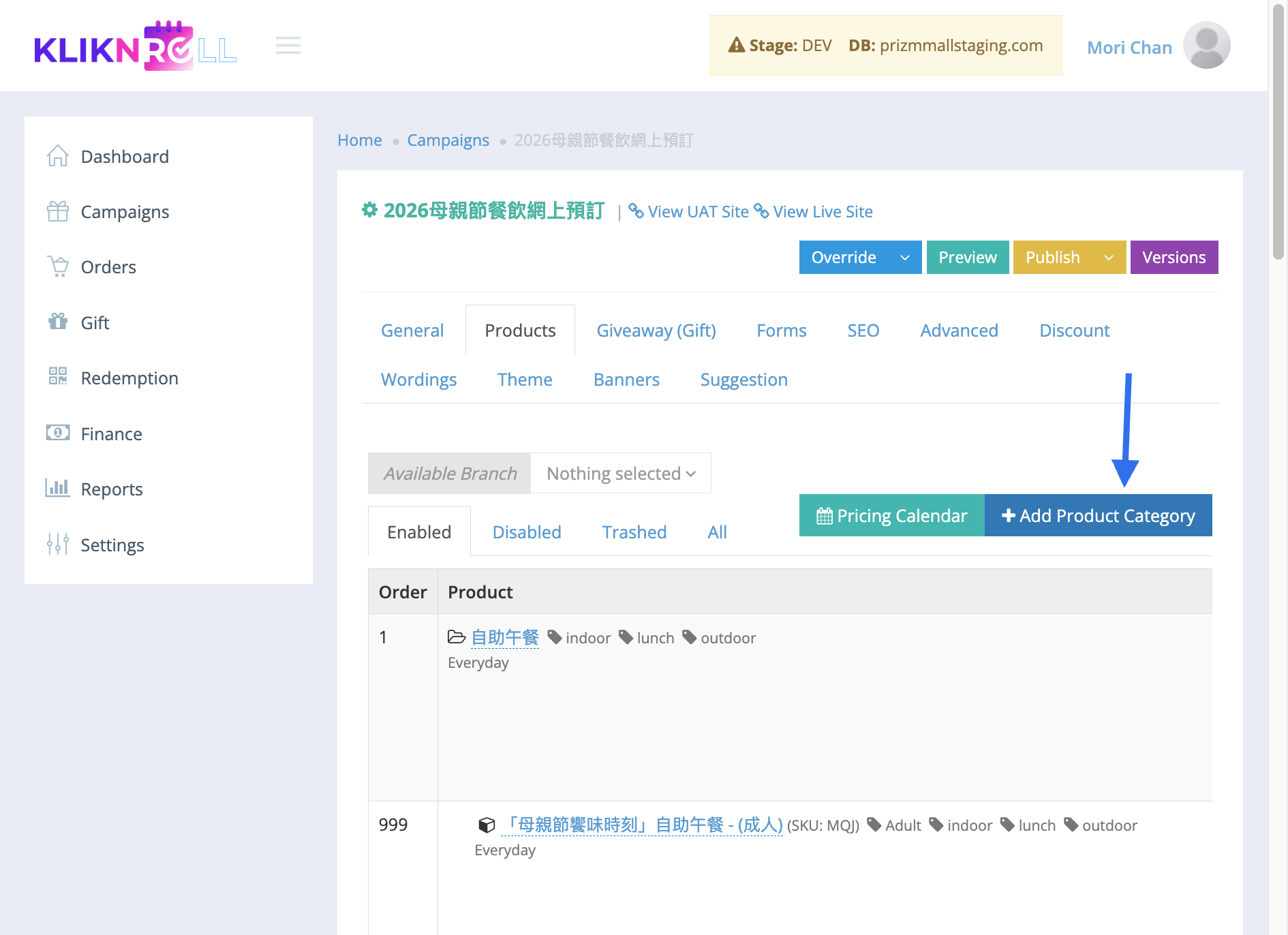 Click on Add Product Category