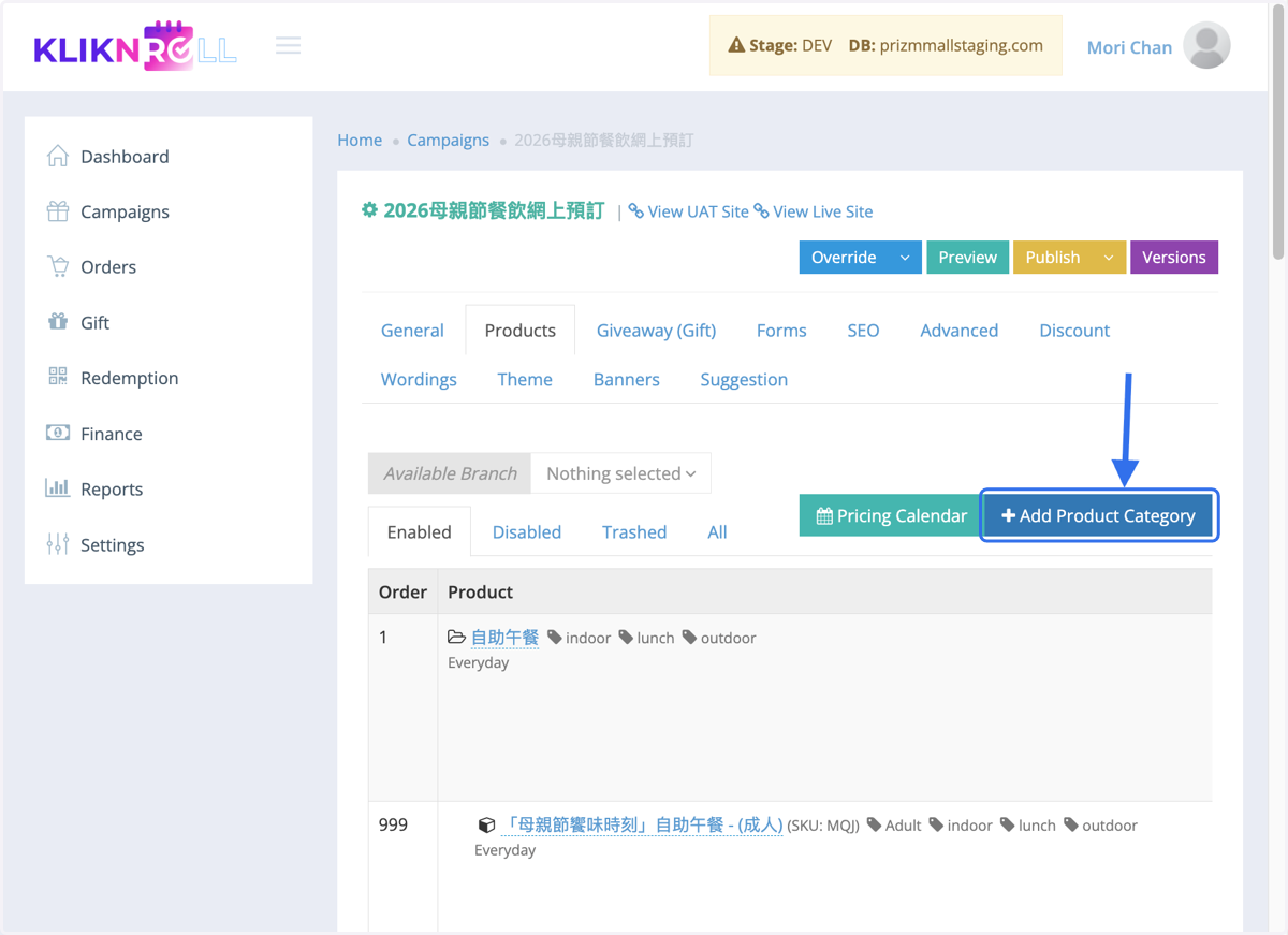 Click on Add Product Category