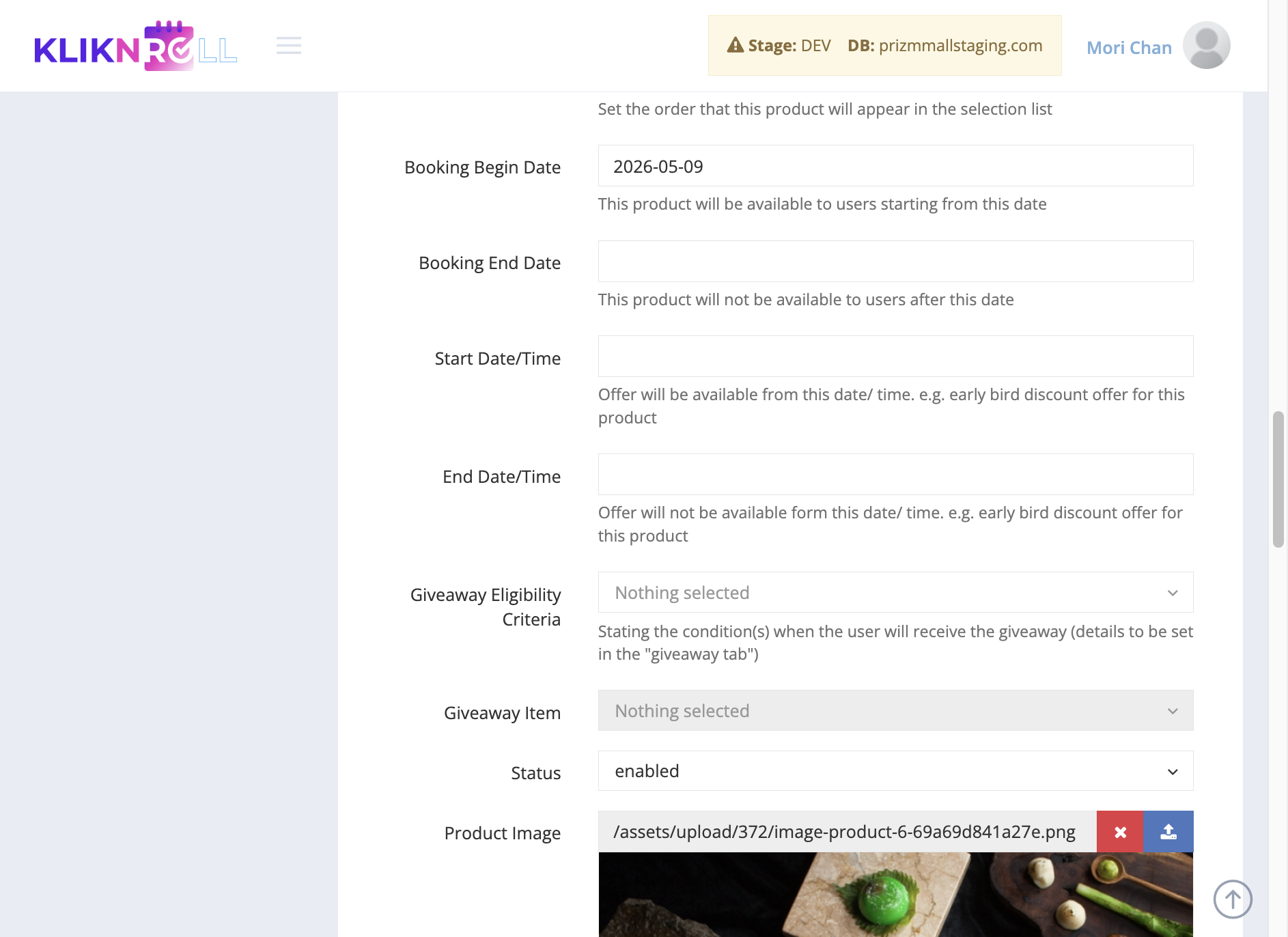 Set the status to “enabled” to activate the product group.