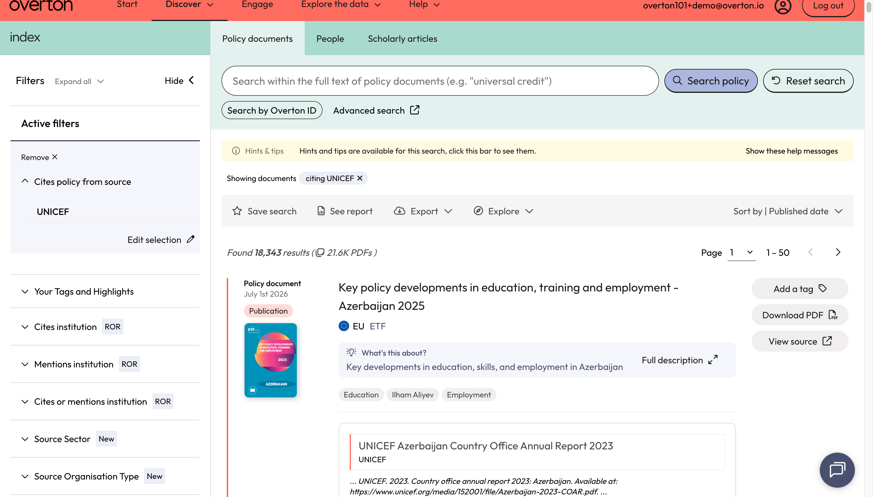 Use the action bar to save a search, generate a summary report, export* or explore further