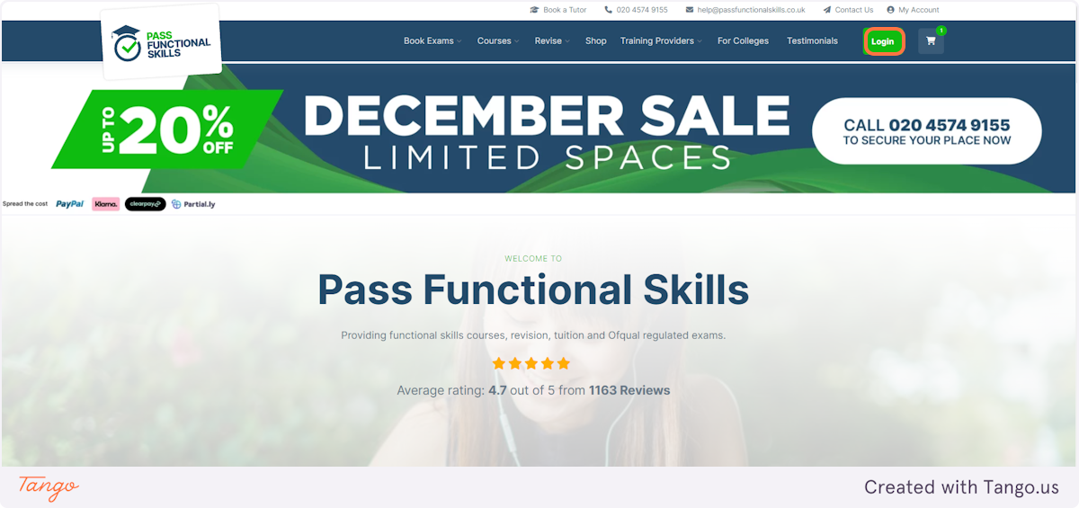 From the Pass Functional Skills home page click 'Login'