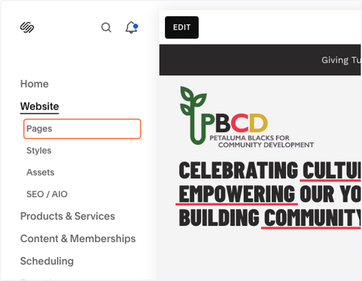 Under Website. Click on Pages.