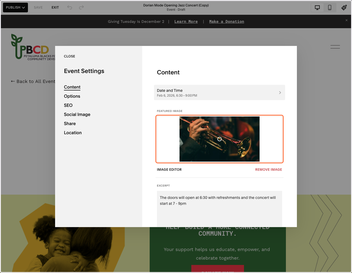 Update the Featured Image.