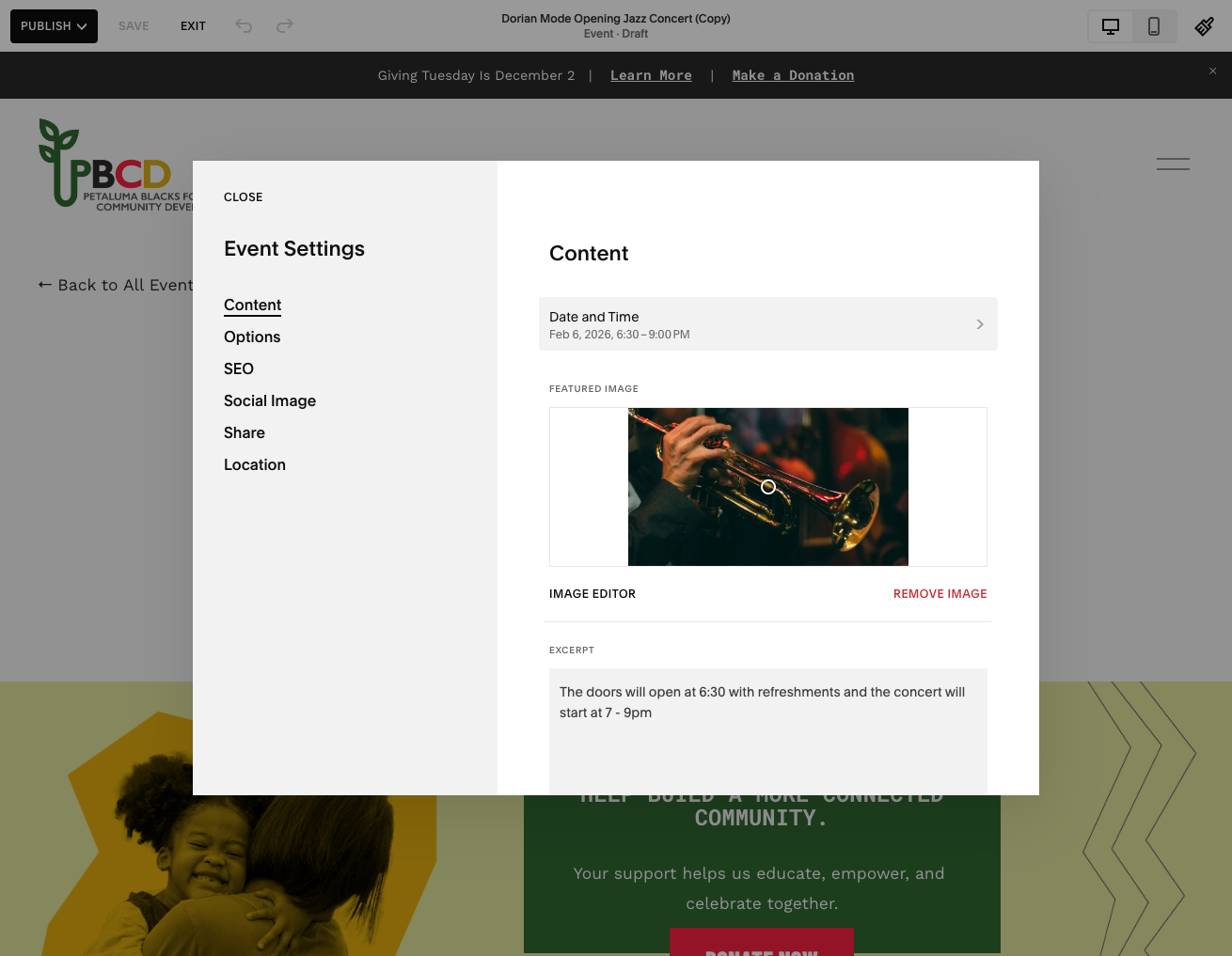 It will open the Event Settings panel. Click on Date and Time.