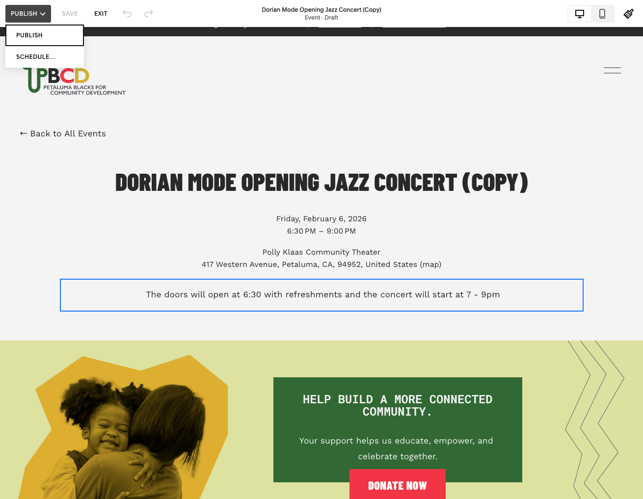 In the top left corner, you have options to Publish or Schedule.
