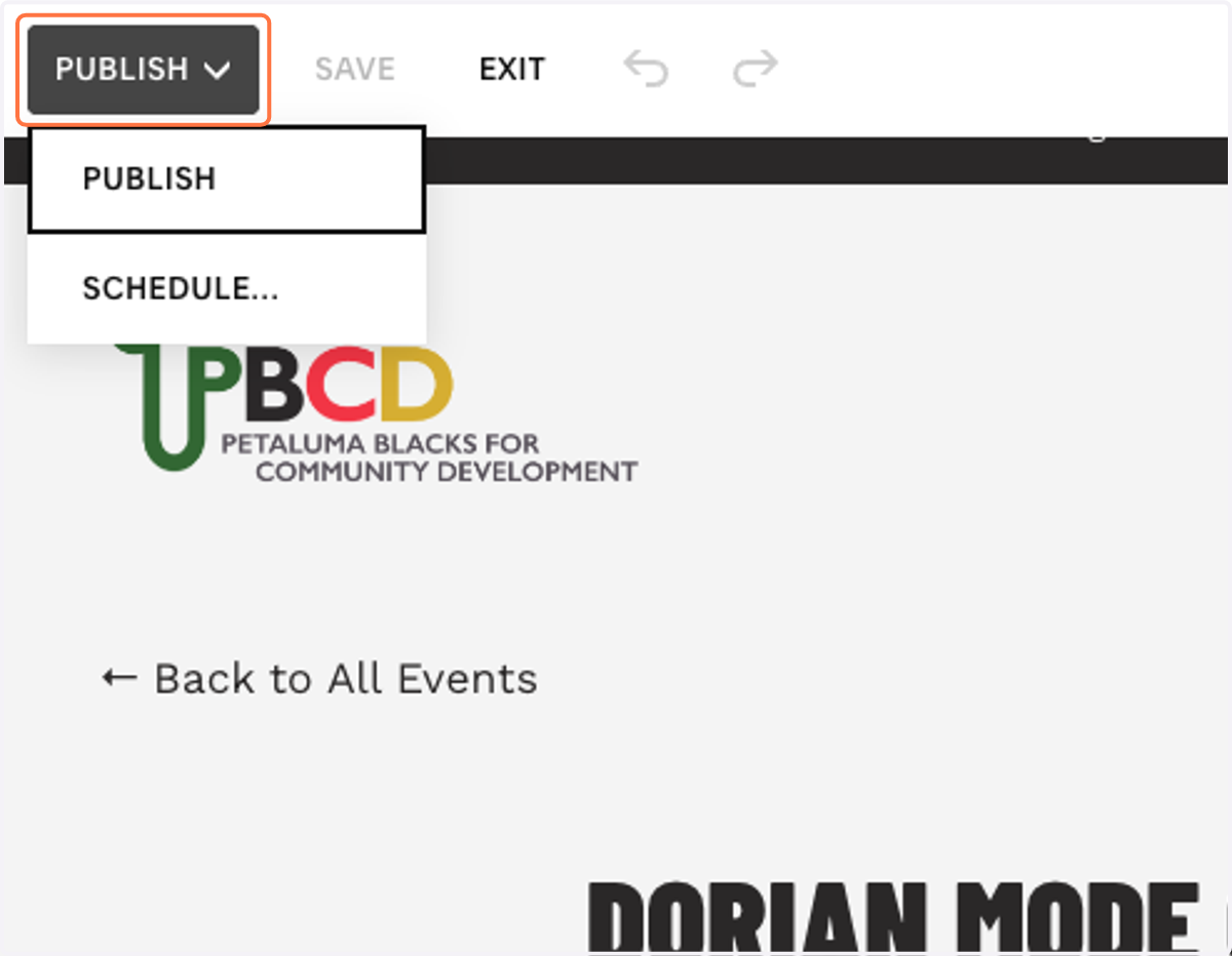 In the top left corner, you have options to Publish or Schedule.