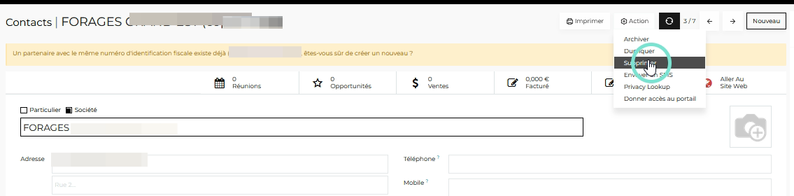 Clique sur Supprimer