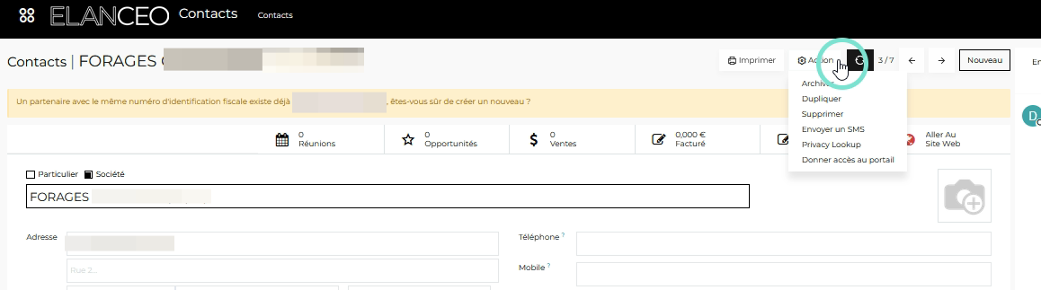 Cliquer sur Action