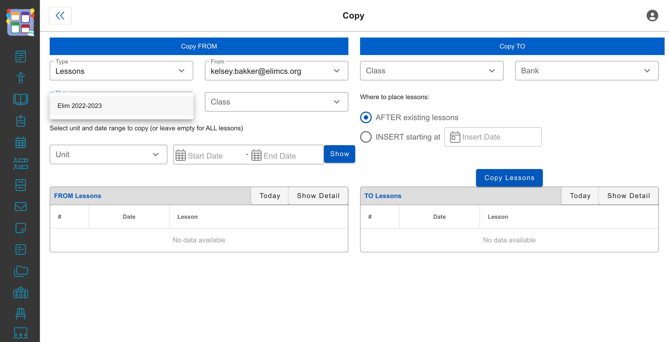 Under Class, click the class you want to copy from the teacher.