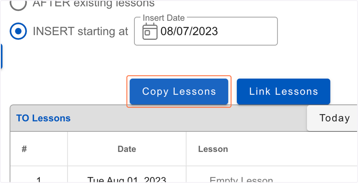 Click on Copy Lessons