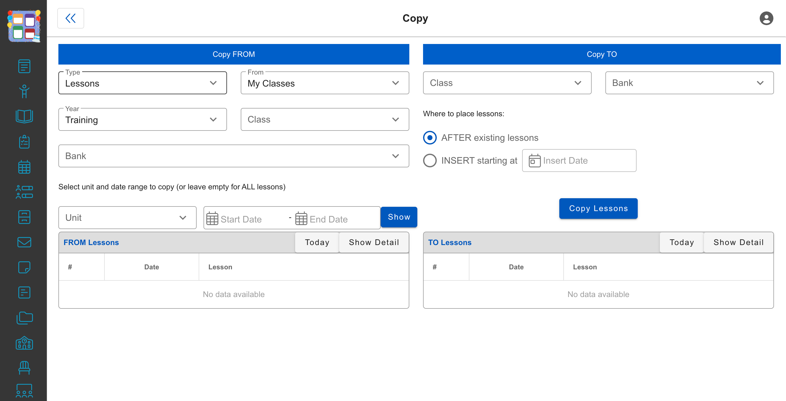Under type, select Lessons