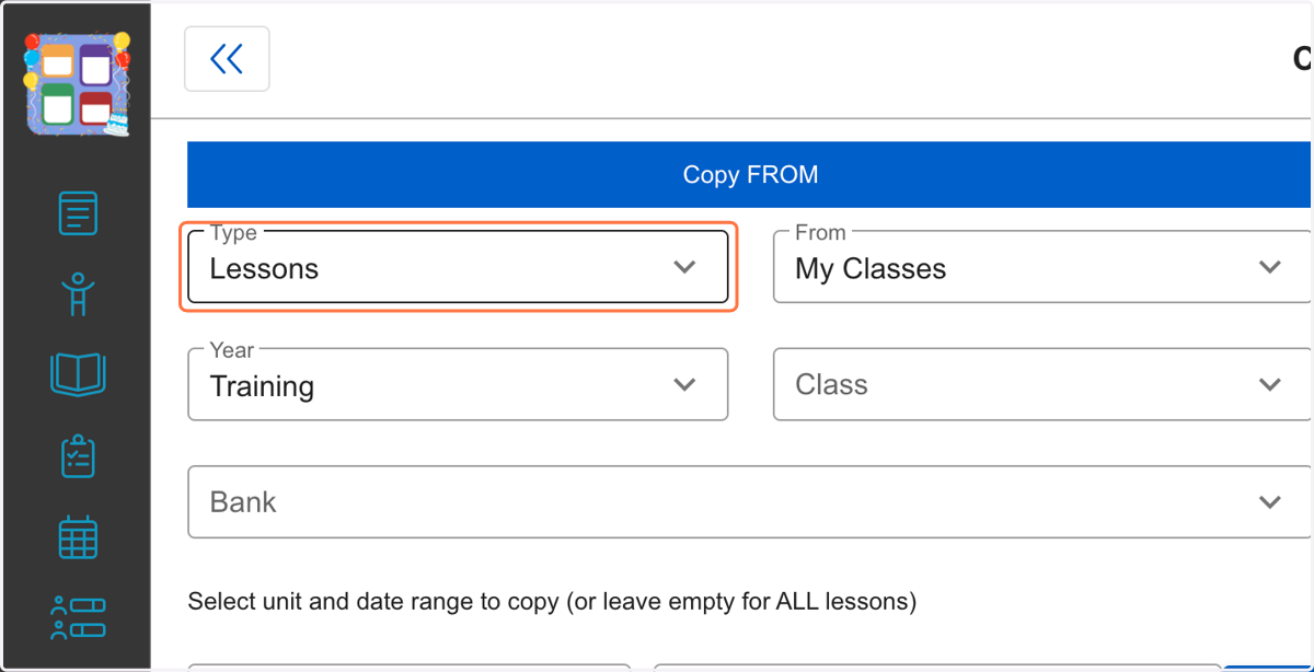 Under type, select Lessons