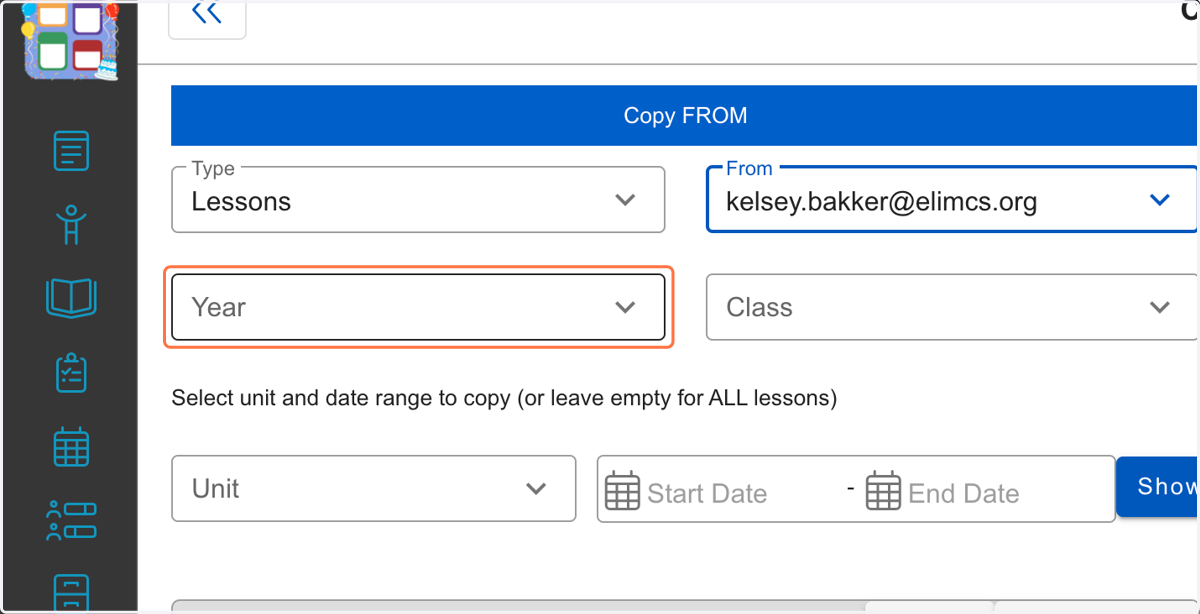 Click on Year, select the current school year
