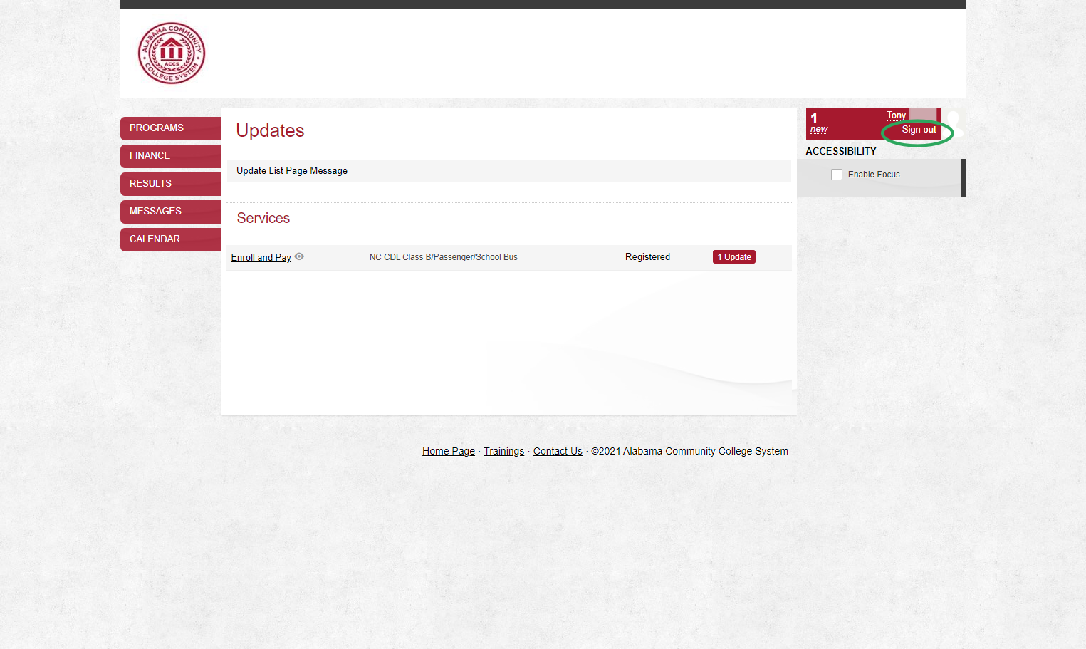 Your course you registered for is now on your home screen. Be sure to sign out and close the browser window.