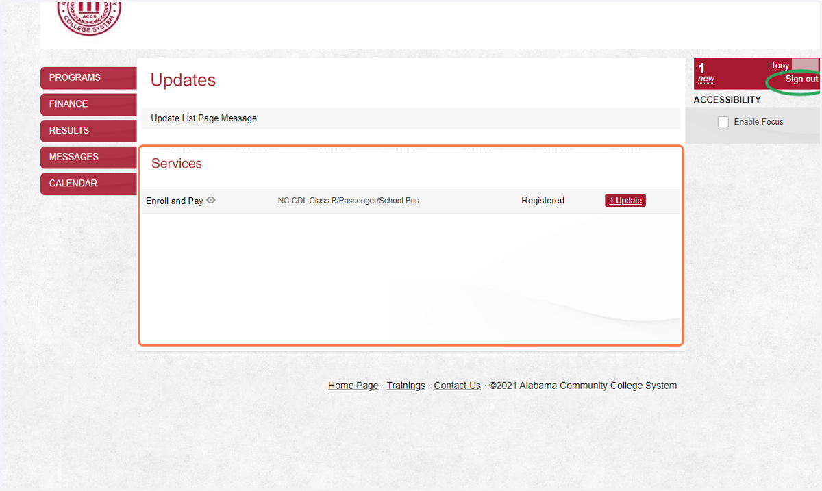 Your course you registered for is now on your home screen. Be sure to sign out and close the browser window.
