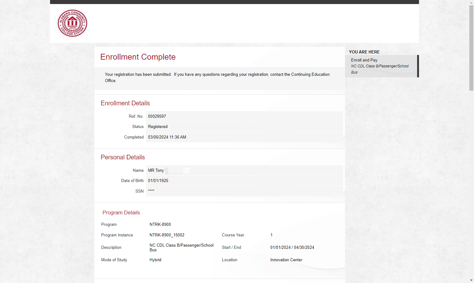 Enrollment complete